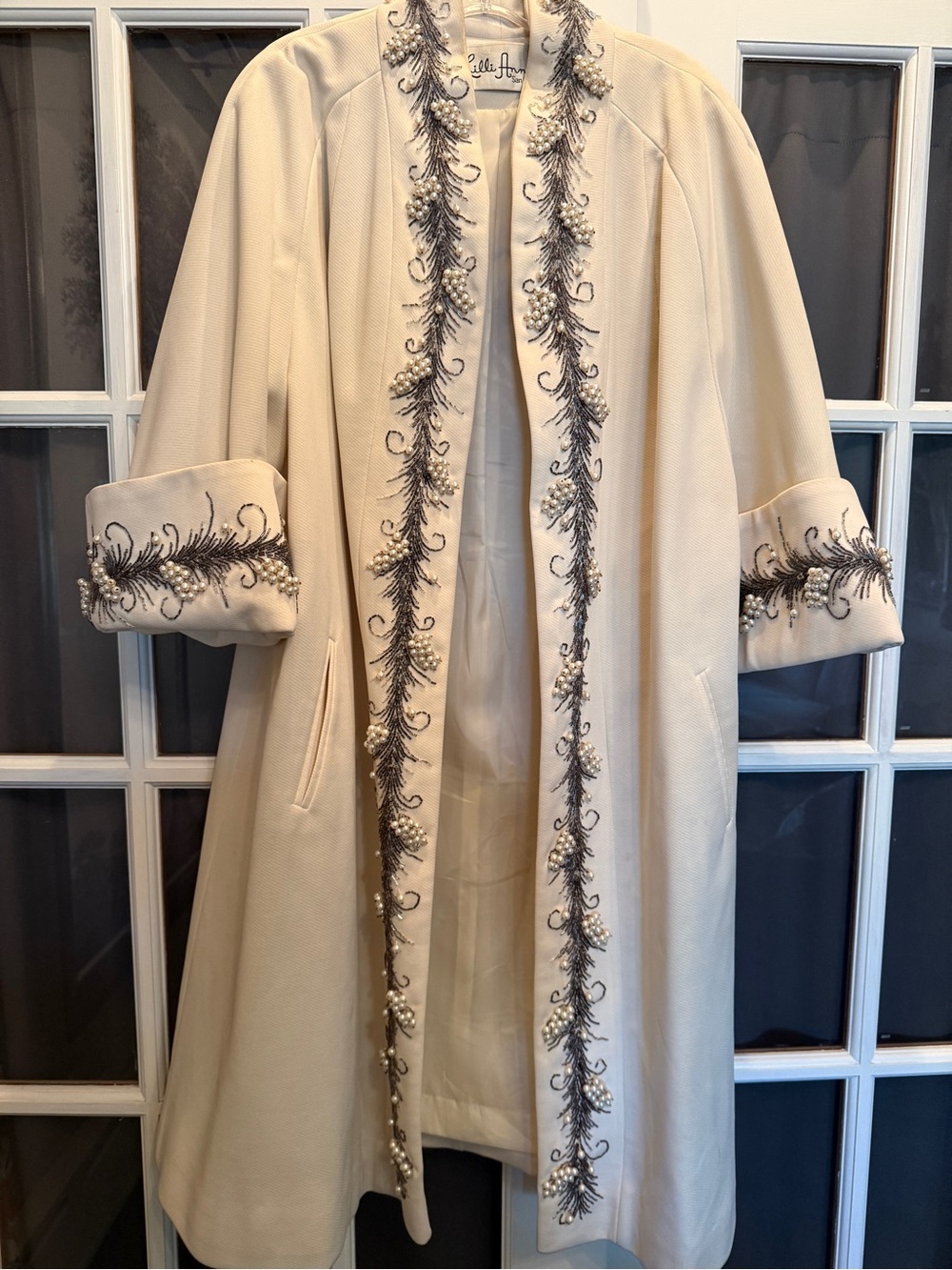 Elegant Cream Embroidered Swing Coat